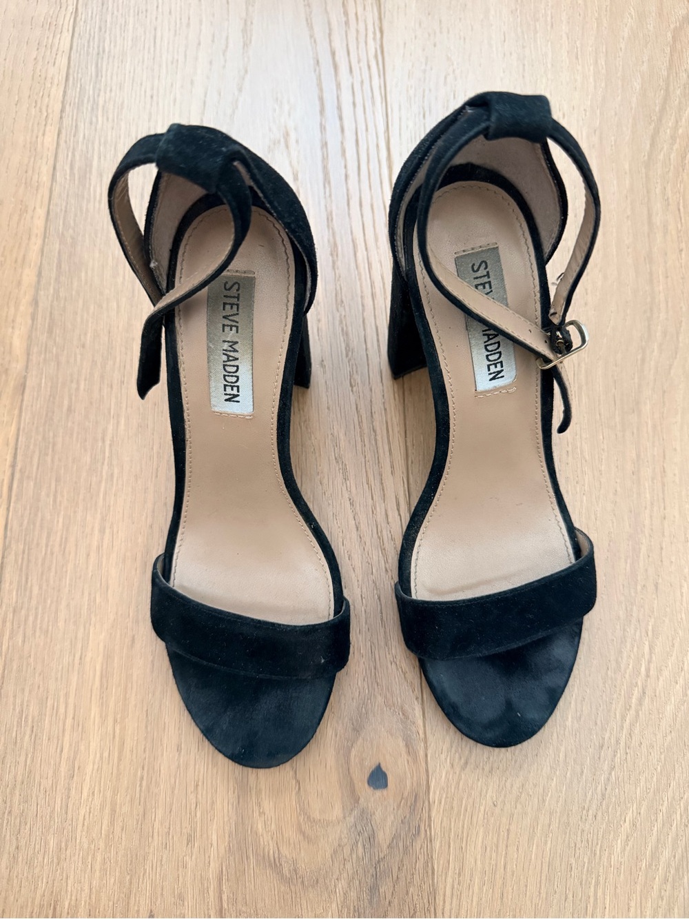 Steve Madden Black Suede Ankle-Strap Block Heels